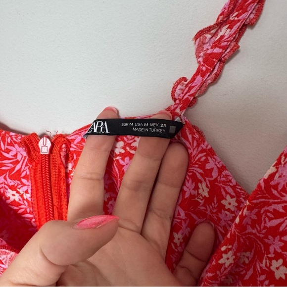 Zara Floral flirty Red Women's mini summer dress boho romantic M - Picture 7 of 7